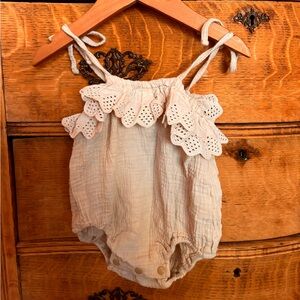 Chic Beige Baby Romper with Eyelet Trim